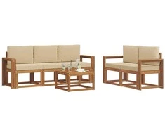 Lauko sofos komplektas su pagalve 6 pcs Natūralus ir bežinis
