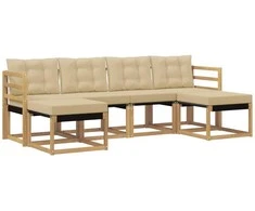 Lauko sofos komplektas su pagalve 6 pcs Balta ir kreminė