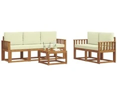 Lauko sofos komplektas su pagalve 6 pcs Natūralus ir grietinėlė