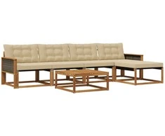 Lauko sofos komplektas su pagalve 6 pcs Natūralus ir bežinis