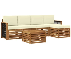 Lauko sofos komplektas su pagalve 6 pcs Natūralus ir grietinėlė