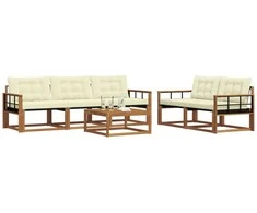 Lauko sofos komplektas su pagalve 6 pcs Natūralus ir grietinėlė