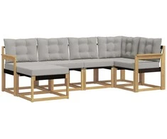 Lauko sofos komplektas su pagalve 6 pcs Balta ir šviesiai pilka