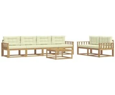 Lauko sofos komplektas su pagalve 6 pcs Balta ir kreminė