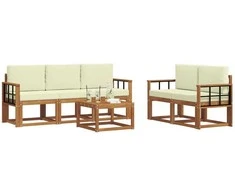 Lauko sofos komplektas su pagalve 6 pcs Natūralus ir grietinėlė