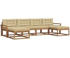 Lauko sofos komplektas su pagalve 6 pcs Natūralus ir bežinis