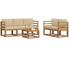 Lauko sofos komplektas su pagalve 6 pcs Natūralus ir bežinis