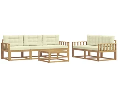 Lauko sofos komplektas su pagalve 6 pcs Balta ir kreminė