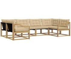 Lauko sofos komplektas su pagalve 6 pcs Balta ir kreminė