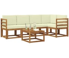 Lauko sofos komplektas su pagalve 6 pcs Natūralus ir grietinėlė