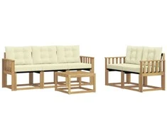 Lauko sofos komplektas su pagalve 6 pcs Balta ir kreminė