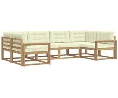 Lauko sofos komplektas su pagalve 6 pcs Balta ir kreminė