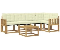 Lauko sofos komplektas su pagalve 6 pcs Balta ir kreminė