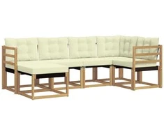 Lauko sofos komplektas su pagalve 6 pcs Balta ir kreminė