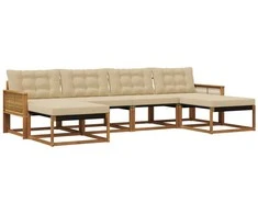 Lauko sofos komplektas su pagalve 6 pcs Natūralus ir bežinis