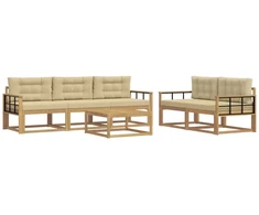 Lauko sofos komplektas su pagalve 6 pcs Balta ir kreminė