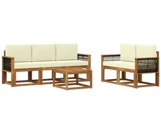 Lauko sofos komplektas su pagalve 6 pcs Natūralus ir grietinėlė
