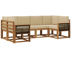 Lauko sofos komplektas su pagalve 6 pcs Natūralus ir bežinis