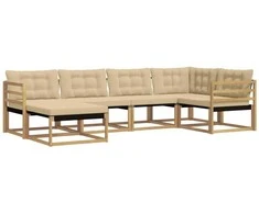 Lauko sofos komplektas su pagalve 6 pcs Balta ir kreminė