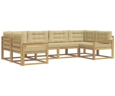 Lauko sofos komplektas su pagalve 6 pcs Balta ir kreminė