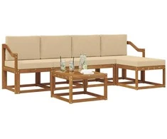 Lauko sofos komplektas su pagalve 6 pcs Natūralus ir bežinis