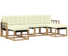 Lauko sofos komplektas su pagalve 6 pcs Balta ir kreminė