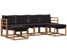 Lauko sofos komplektas su pagalve 6 pcs Natūrali ir juoda