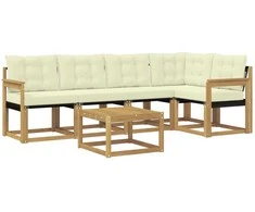 Lauko sofos komplektas su pagalve 6 pcs Balta ir kreminė