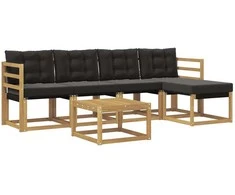Lauko sofos komplektas su pagalve 6 pcs Balta ir juoda