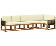 Lauko sofos komplektas su pagalve 6 pcs Natūralus ir grietinėlė