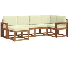Lauko sofos komplektas su pagalve 6 pcs Natūralus ir grietinėlė