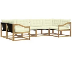 Lauko sofos komplektas su pagalve 6 pcs Balta ir kreminė