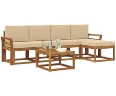 Lauko sofos komplektas su pagalve 6 pcs Natūralus ir bežinis