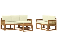Lauko sofos komplektas su pagalve 6 pcs Natūralus ir grietinėlė