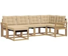 Lauko sofos komplektas su pagalve 6 pcs Balta ir kreminė