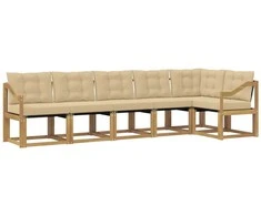 Lauko sofos komplektas su pagalve 6 pcs Balta ir kreminė