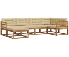 Lauko sofos komplektas su pagalve 6 pcs Natūralus ir bežinis