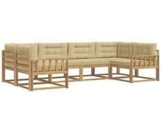 Lauko sofos komplektas su pagalve 6 pcs Balta ir kreminė