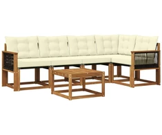 Lauko sofos komplektas su pagalve 6 pcs Natūralus ir grietinėlė