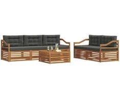 Lauko sofos komplektas su pagalve 6 pcs Natūralus ir antracitas