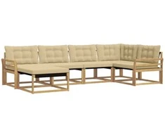 Lauko sofos komplektas su pagalve 6 pcs Balta ir kreminė