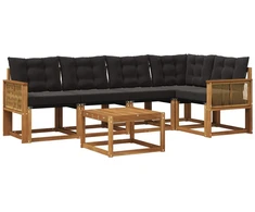 Lauko sofos komplektas su pagalve 6 pcs Natūrali ir juoda