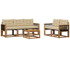 Lauko sofos komplektas su pagalve 6 pcs Natūralus ir bežinis