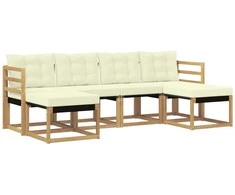Lauko sofos komplektas su pagalve 6 pcs Balta ir kreminė