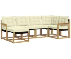Lauko sofos komplektas su pagalve 6 pcs Balta ir kreminė
