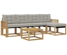 Lauko sofos komplektas su pagalve 6 pcs Balta ir šviesiai pilka