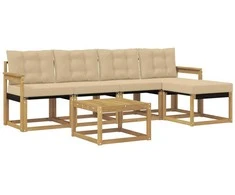 Lauko sofos komplektas su pagalve 6 pcs Balta ir kreminė