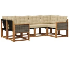 Lauko sofos komplektas su pagalve 6 pcs Natūralus ir bežinis