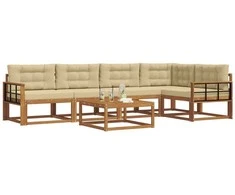 Lauko sofos komplektas su pagalve 6 pcs Natūralus ir bežinis