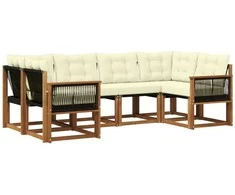 Lauko sofos komplektas su pagalve 6 pcs Natūralus ir grietinėlė